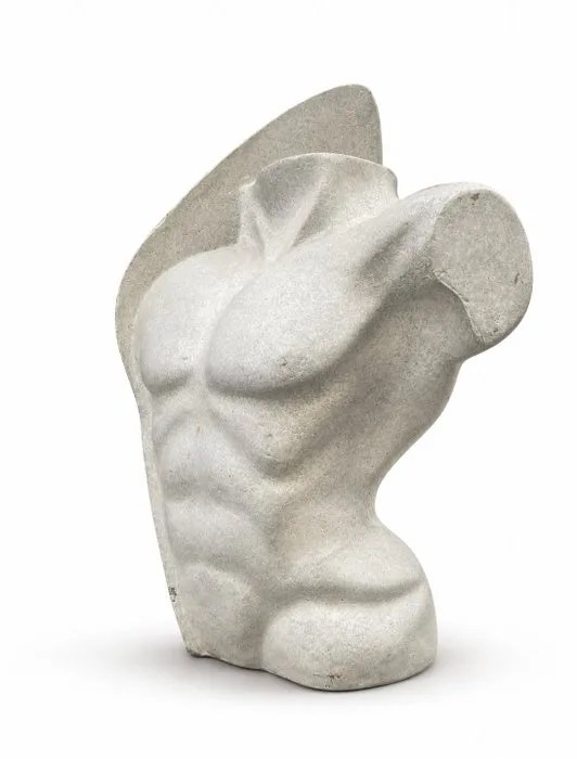 W L Pimna - Bust, Torso masculino con forma geométrica - 41 cm - Stone