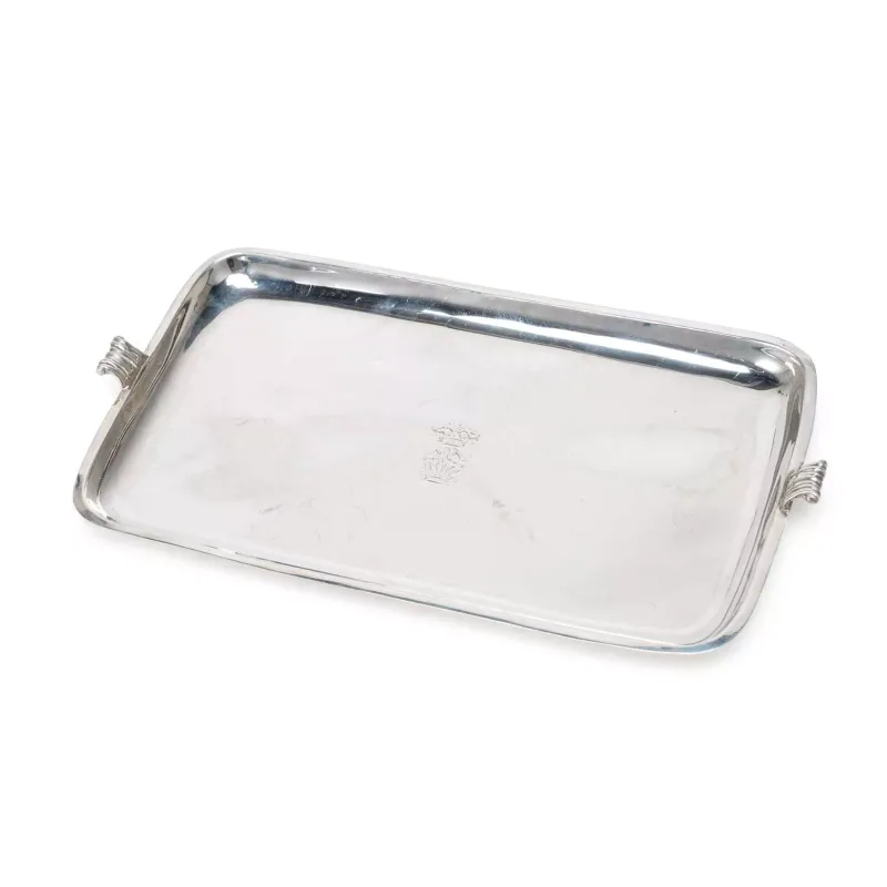 A George III Silver Tray maker's mark Ws, London 1789, of rounded rectangular form with twin scroll handles