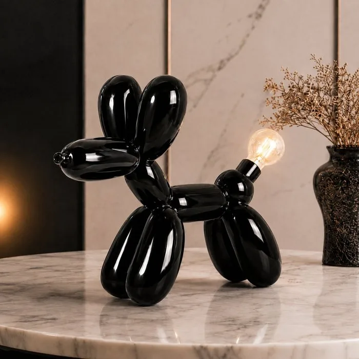 Sculpture, Scotty Balloon Dog Tafellamp – Hoogglans Zwart – Pop Art Designlamp – 41 cm - 35.5 cm - Resin