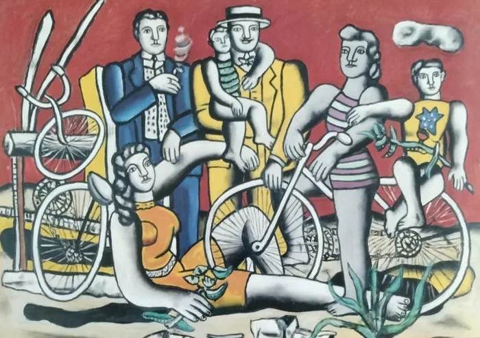 Fernand Leger - Les loisirs sur fond rouge - 1960s