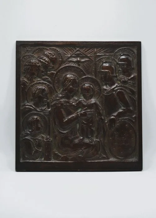 Heinrich Eichhoff - Relief, María con el Niño en el establo de Belén - 20 cm - Patinated bronze