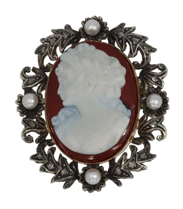 Pendant - 14 kt. Yellow gold Diamond (Natural) - Very large cameo pendant