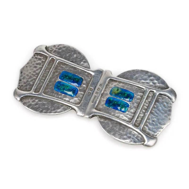 An Arts And Crafts Silver And Enamel Buckle by Constantine & Floyd Ltd, Birmingham 1909, in two halves