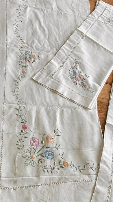 Lenzuola matrimoniale di lusso ricamate in puro lino - Bed sheet (3) - 280 cm - 240 cm