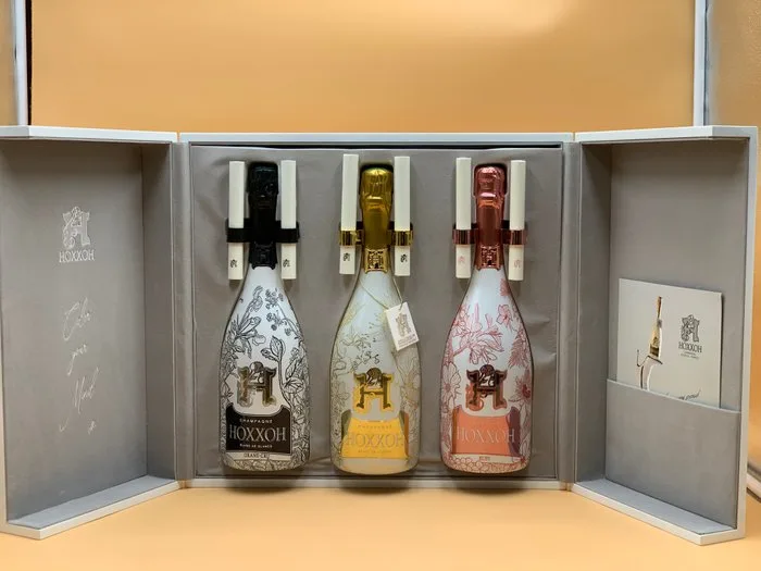 Hoxxoh, Trilogie X 3 bouteilles Lumineuses : Grand Cru blanc de Blancs - Gold Brut- Ruby Rosé "Limited - Champagne - 3 Bottles (0.75L)