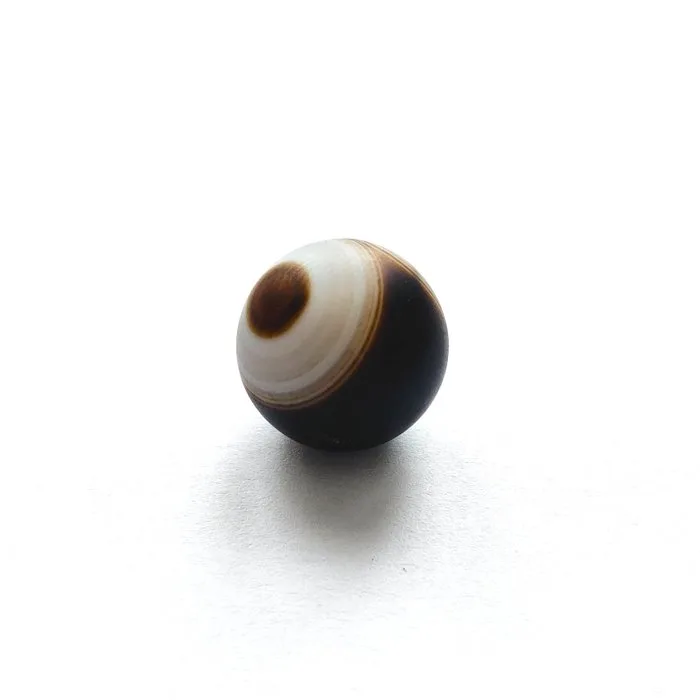 Silk Road, Central Asian Natural Banded Agate Bead Talisman w Buddha's Eye - 16 mm
