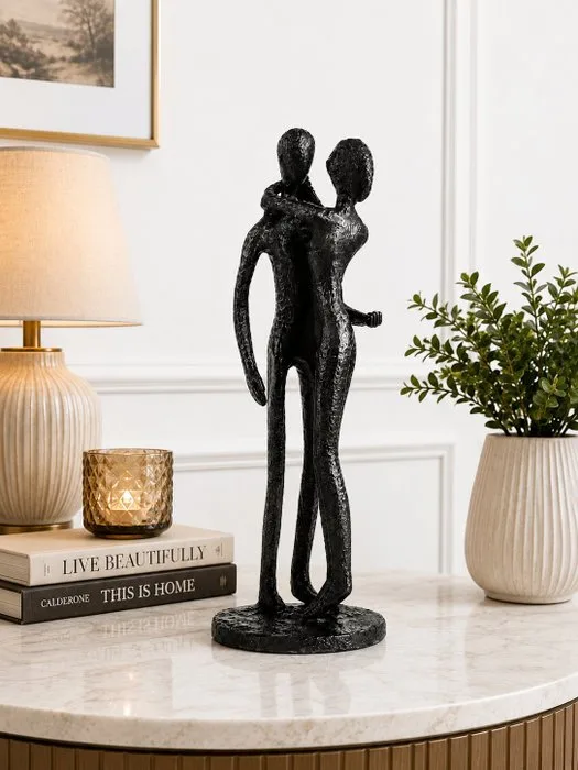 Sculpture, Modern Love Couple Sculpture Abstract Hug & Kiss Figurine Home & Office Décor - 20 cm - Cast iron