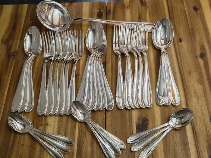 SFAM " Kreuzband " Besteck für 12 Personen versilbert - Cutlery set for 12 (34) - Silverplated