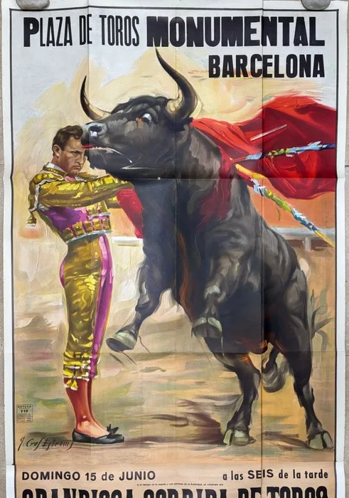 Cros Estrems - Cartel grande de Toros 162x80 cm., Barcelona (Spain) - Litho. - 1968 - 1960s