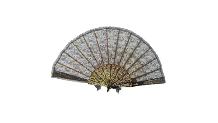 Abanico antiguo español de estilo ornamental, circa 1940 – Semil de carey, tela bordada y Hand fan - carey