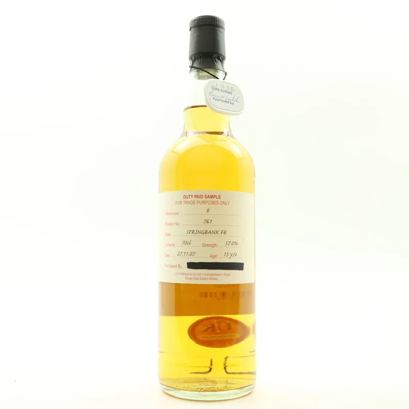 Springbank – 2007 15 Year Old Duty Paid Sample (70cl, 57%)