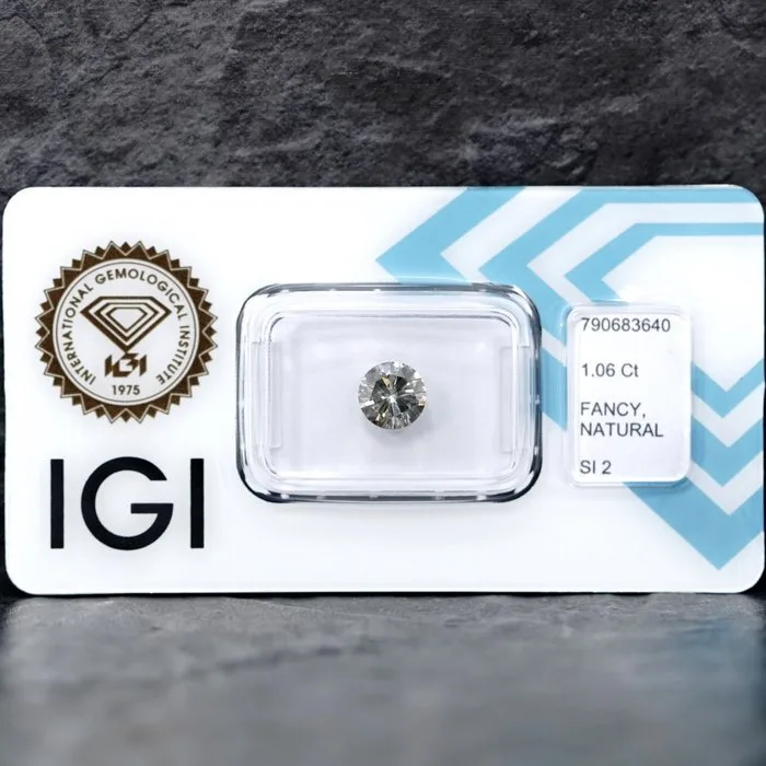 1 pcs Diamond (Natural coloured) - 1.06 ct - Round - Fancy light Greyish Yellow - SI2 - International Gemological Institute (IGI)