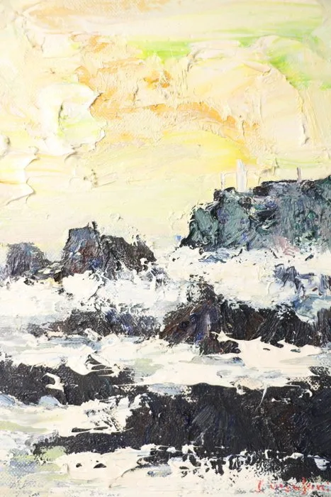 Oil Painting – Morning Light Over a Stormy Sea - 岡崎勇次 Yūji Okazaki (1924–1991) - Japan - 1900-2000