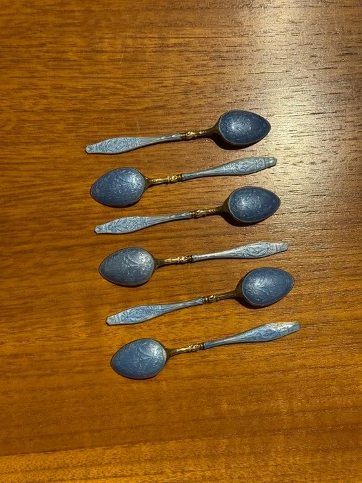 Norwegian silver - Spoon (6) -.925 silver - Enamel