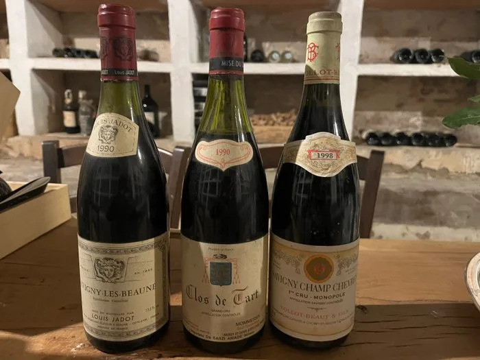1990 Louis Jadot Savigny-Les-Beaune; Mommessin Clos de Tart Grand Cru & - Savigny lès Beaune 1998 Tollot-Beaut Savigny Les Beaune1° Cru "Champ Chevrey" - 3 Bottles (0.75L)