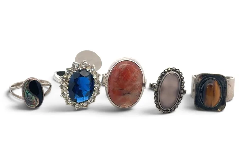 Five Silver and Gemstone Rings