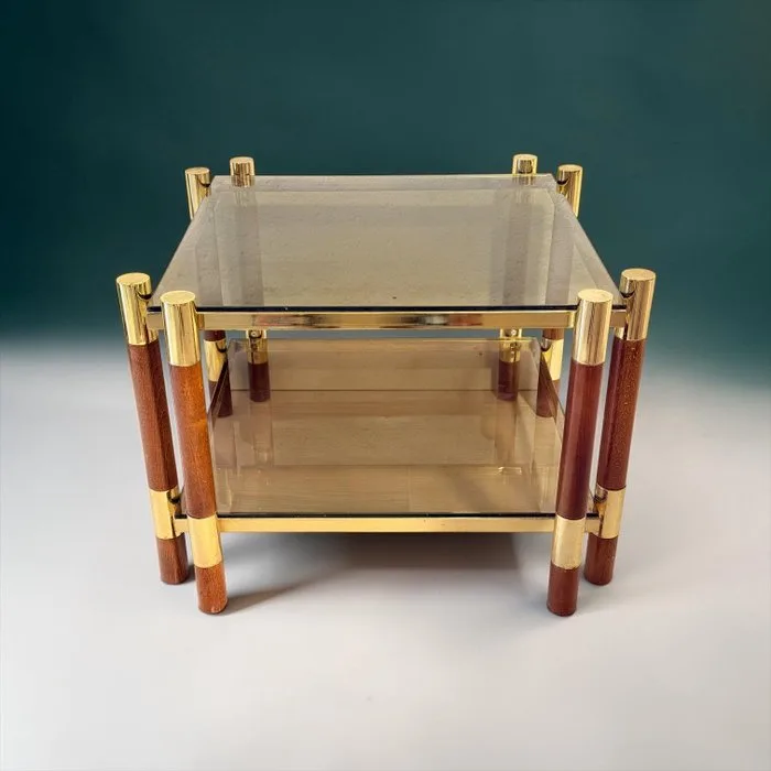 Side table - Modern Design - Brass, Wood - Double Column