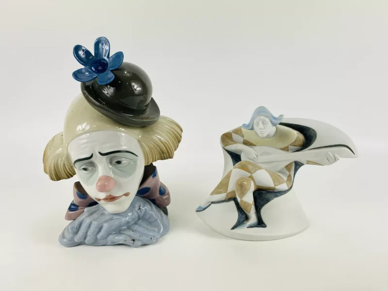 Two items to include a Lladro porcelain figurine 'Pensive Clown', model No.5130 (20cms wide x 18cms deep x 27cms high)
