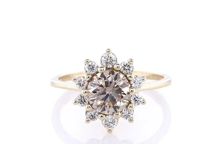 Ring - 14 kt. Yellow gold - 1.29ct. tw. Diamond (Natural coloured) - Diamond