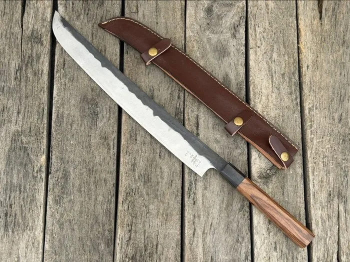 Kitchen knife - Handmade Sushi Chef Knife, Special Japanse Steel, Wood Handle - North America - Leather Sheaths (SH1)