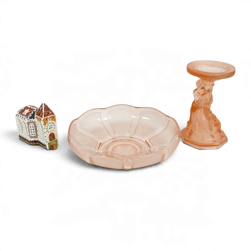 An Art Deco Frosted Glass Comport and a Villeroy & Boch Christmas Tea Light Holder