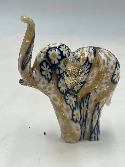 Figurine - Campanella Livio elefante in murrine Arlecchino foglia oro 24 kt - Murano glass
