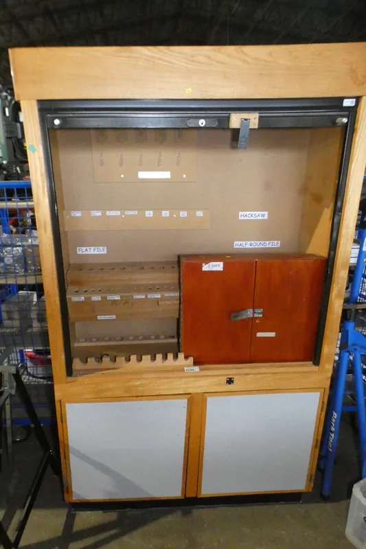 VAT 1 x Wooden storage cabinet with a sliding door above and 2 doors below, approx