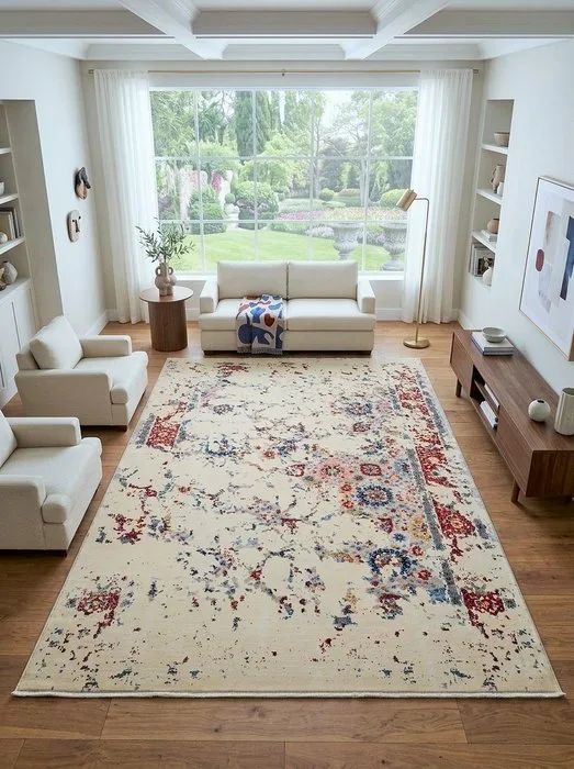 Premium Wool Rug (Ivory & Multi-Color) - 297 x 206 cm - Handmade - New - Rug - 294 cm - 205 cm - 100% Natural wool