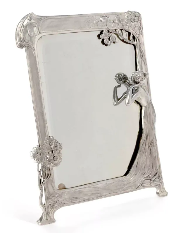 Wmf (Württembergische Metallwarenfabrik), An Art Nouveau Silver-Plated Table Mirror of shaped rectangular form with a bevelled glass plate