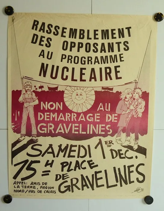 Signature indéchiffrable - Affiche Vintage Anti-Nucléaire 1979 - Gravelines Amis de la Terre - Rare