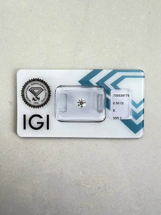 1 pcs Diamond (Natural) - 0.50 ct - Round - E - VVS1 - International Gemological Institute (IGI)