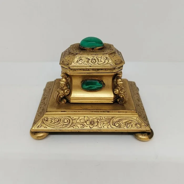 Ink container - gilded bronze and malachite