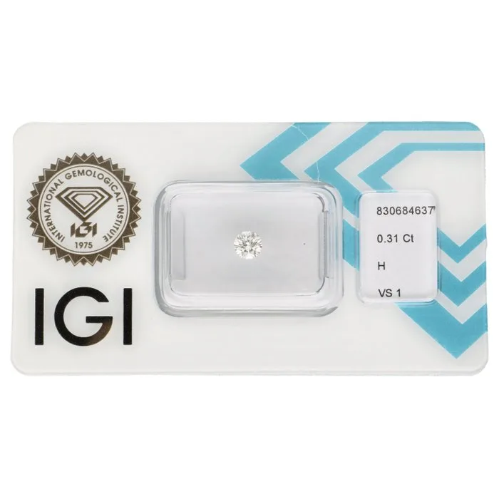 1 pcs Diamond (Natural) - 0.31 ct - Round - H - VS1 - International Gemological Institute (IGI)