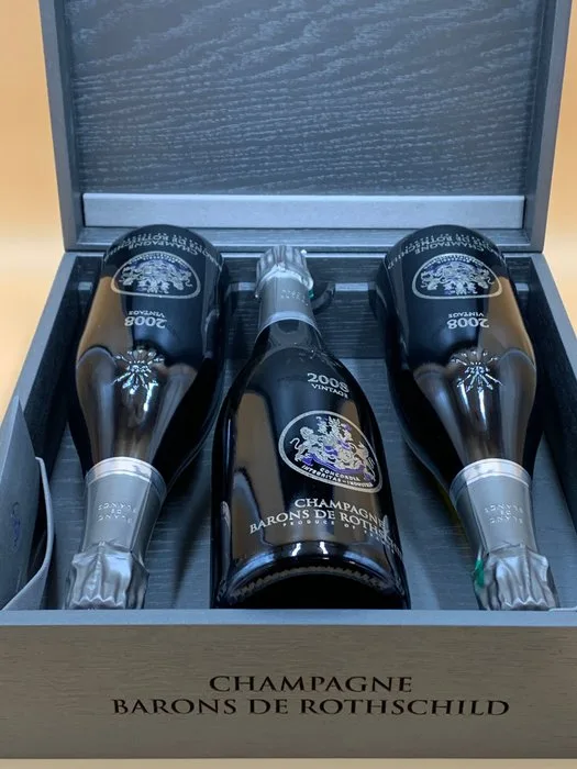 2008 Barons de Rothschild, rare Vintage valise x 3 bouteilles "Limited Edition" - Champagne Blanc de Blancs - 3 Bottles (0.75L)