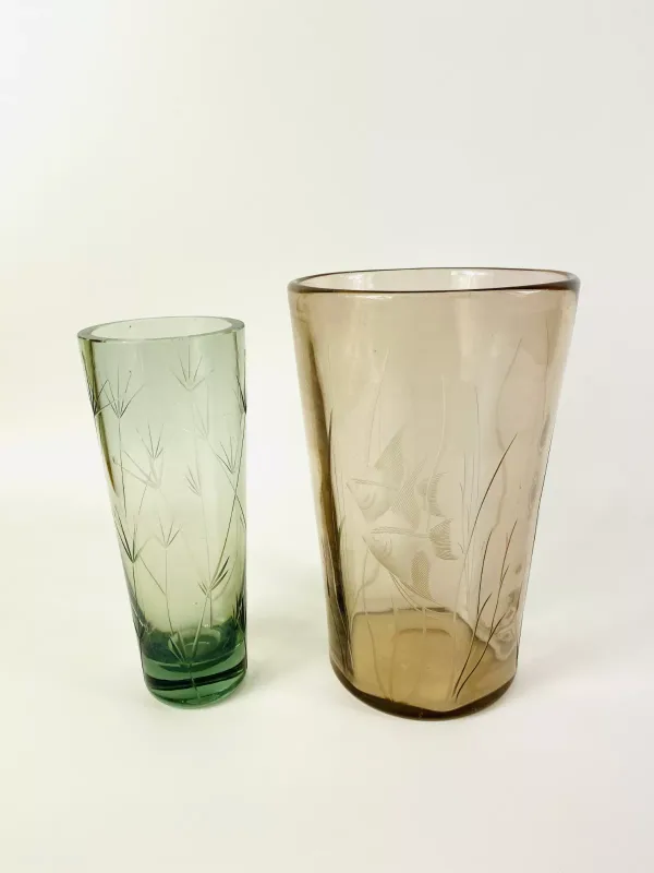 Two items to include a Whitefriars sea green 'Cow Parsley' vase, designed by Geoffrey Baxter, No.C539, Circa 1959 (9cms top rim diameter x 23cms high)