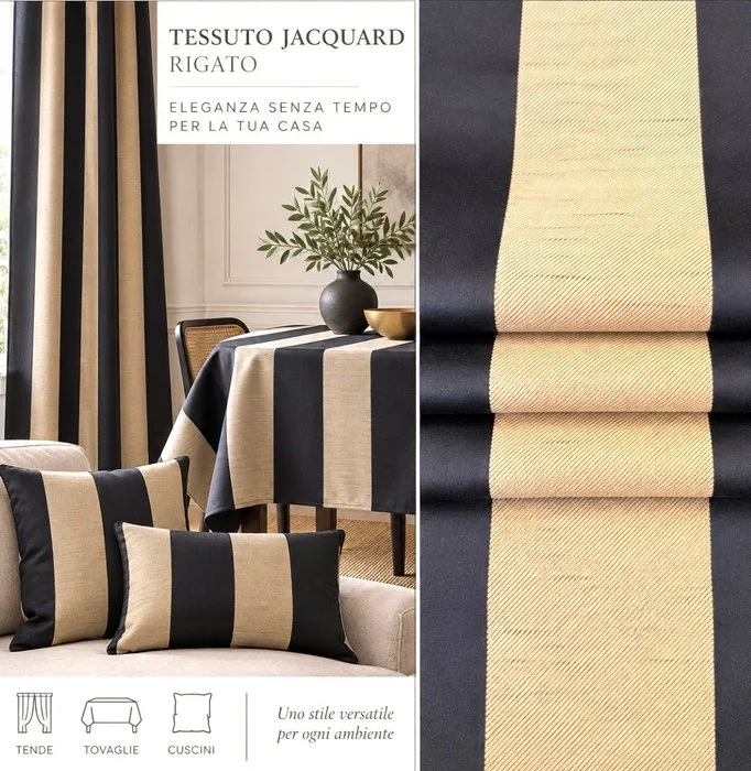 1782★ Premium jacquard upholstery fabric with vertical stripes in cool brown and sand. - Textile - 600 cm - 140 cm