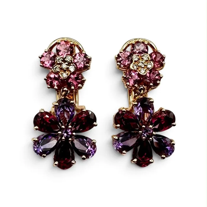 Earrings - 18 kt. Rose gold - Gemtiquè diamonds + stones