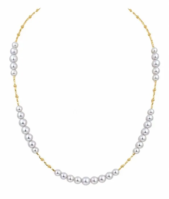 Necklace - 18 kt. Yellow gold - 4x6mm Akoya Pearls