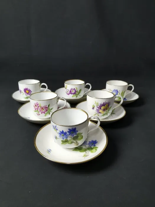 Meissen – Servizio da caffè per 6 persone in porcellana, decorato a mano – XIX secolo - Cup and saucer (12) - Porcelain