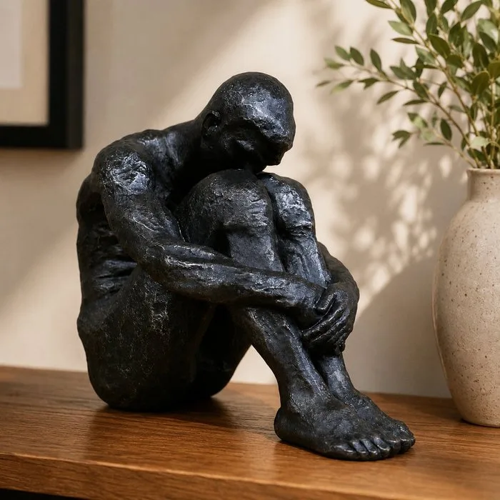 Sculpture, Seated Male Figure – Expressive Contemporary Sculpture, Modern Art Object - 20 cm - Resin