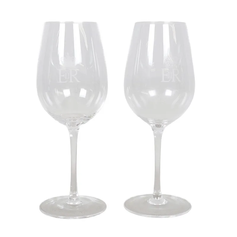 An H.m. Queen Elizabeth II 2019 Royal Household Christmas Present Pair of Wine Glasses
