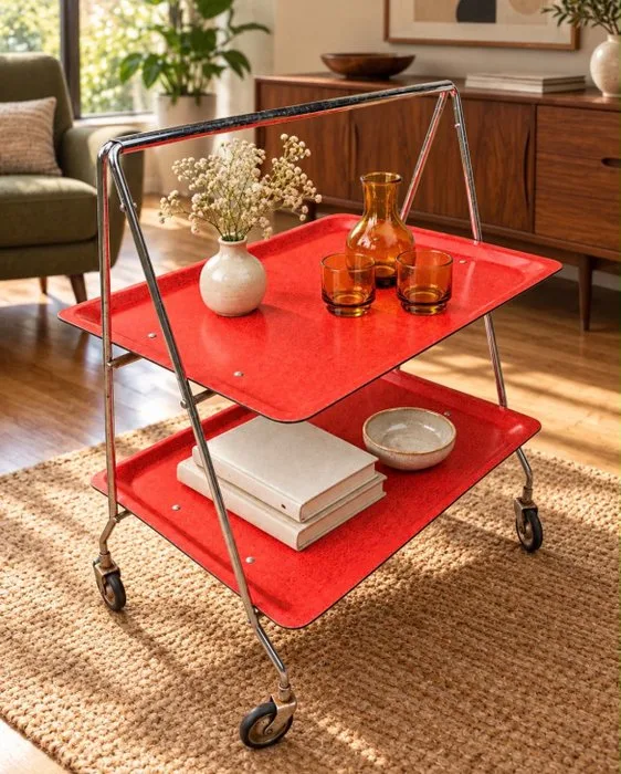 Serving trolley - Plastic, Metal, Chrome - Vintage serving trolley