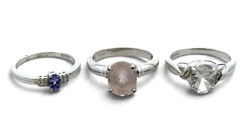 Three 9CT White Gold and Gemstone Rings