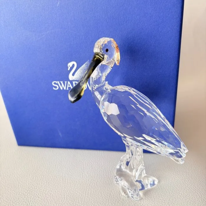 Swarovski - Figurine - Swarovski Crystal Spoonbill 931746 Feathered Beauties Retired Bird Figurine Box - Glass, Crystal