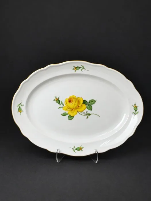 Meissen - Rosa gialla - Piatto ovale - L. 30cm - In ottime condizioni - Serving dish - Porcelain
