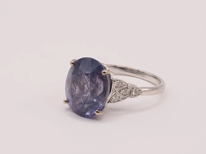 Ring - 18 kt. White gold - 10.67ct. tw. Sapphire - Diamond - BIG STONE/NO-HEAT 10.57 ct