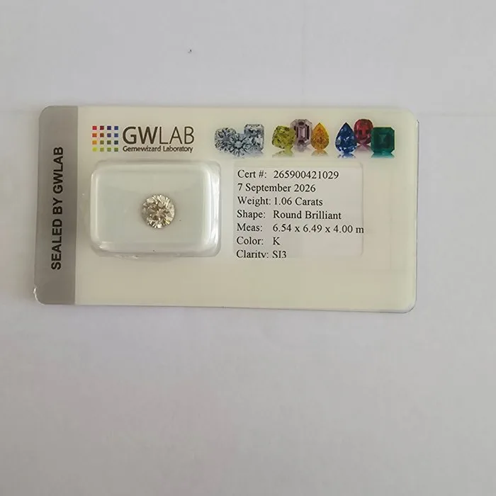 1 pcs Diamond (Natural) - 1.06 ct - Round - K - SI3 - Gemewizard Gemological Laboratory (GWLab)