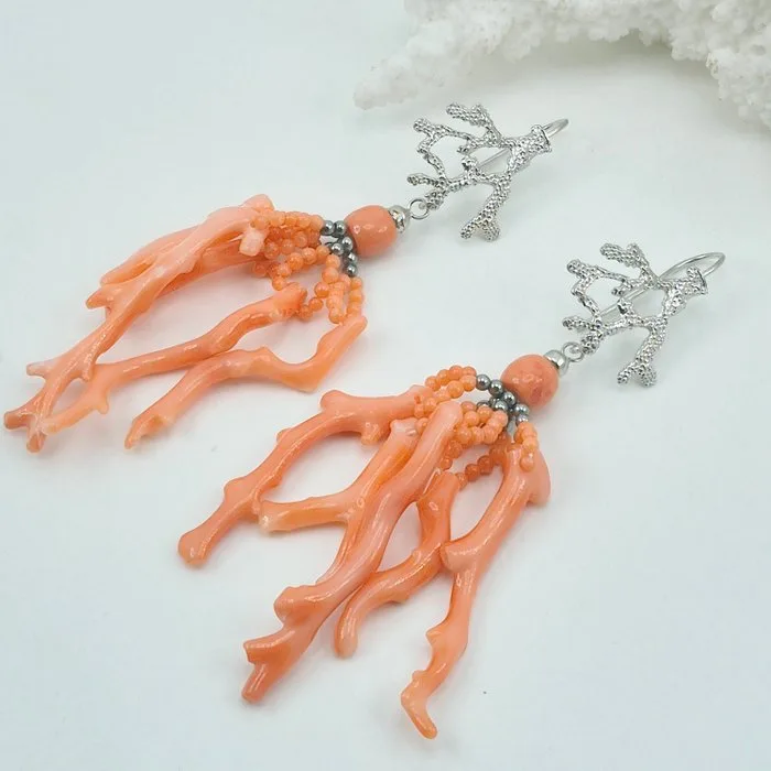 Coral - Silver - Earrings - PINK CORAL