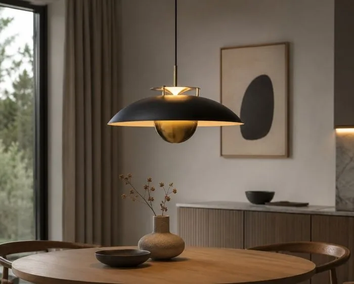 Halo Design - Tom Stepp - Hanging lamp - Stepp Pendant ø 24 cm Black/Brass - Metal