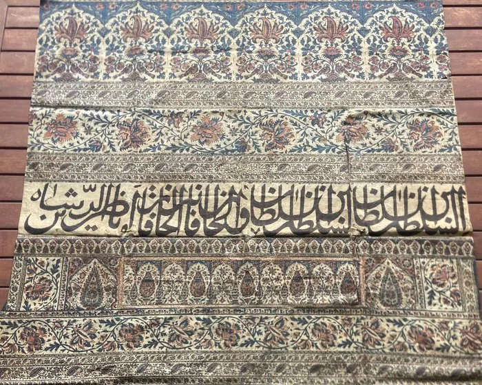 Textile - 143 cm - 113 cm - Kalamkari cotton textile panel, printed and hand-painted
